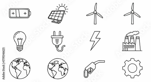 Energy Icons - Renewable and Non-Renewable Sources.