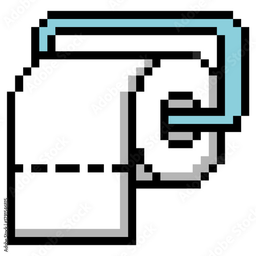 Pixel Toilet Roll Icon Vector Ideal for gaming, hygiene, bathroom, home utility, or digital art themes requiring a simple retro 8-bit aesthetic.