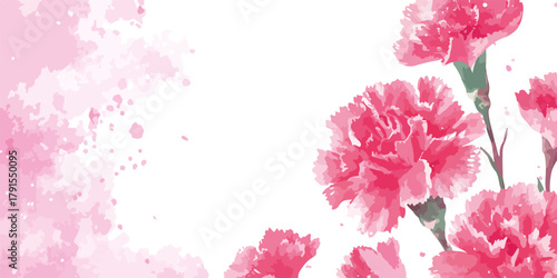 Vetor de cravos cor-de-rosa em aquarela com respingos de tinta em fundo branco