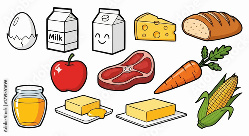 Collection of Various Food Items and Ingredients for Cooking.