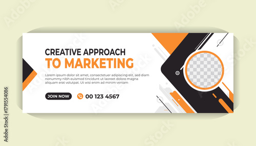 Professional Facebook web banner template with yellow shape details, modern clean design, photo placeholder and white background
