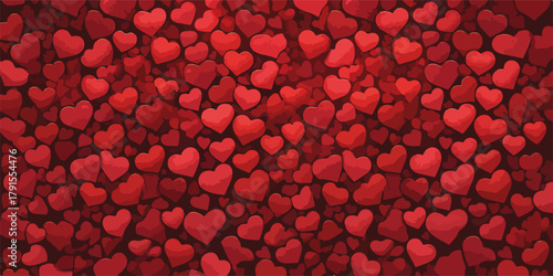 Fundo de corações vermelhos em vetor, padrão abstrato para design de Dia dos Namorados e amor.