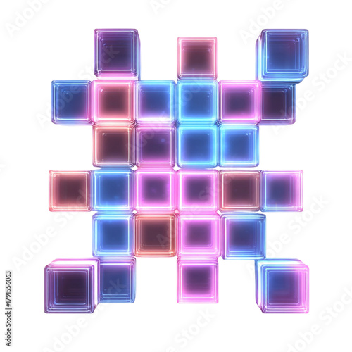 Square Pixelated Glow Blocks Futuristic HUD Illustration