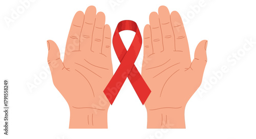 Hands Holding Red Awareness Ribbon