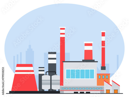 Big industrial zone in modern manufacturing city. Industry vector illustration. Flat illustration concept.