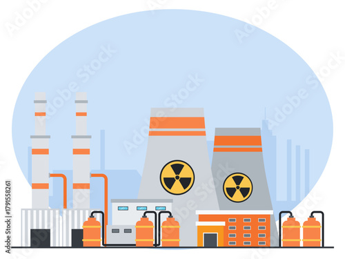 Nuclear power plant. Industry vector illustration. Flat illustration concept.