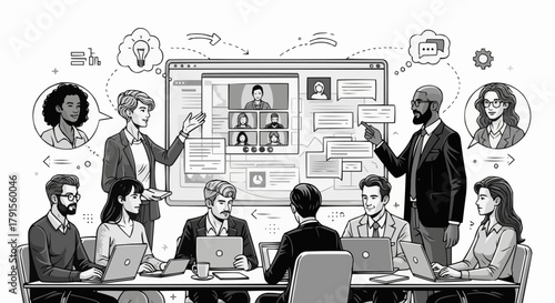 Team Collaboration and Online Meeting in Modern Workplace Environment.