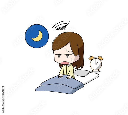 夜中に目が覚める女性のイラスト