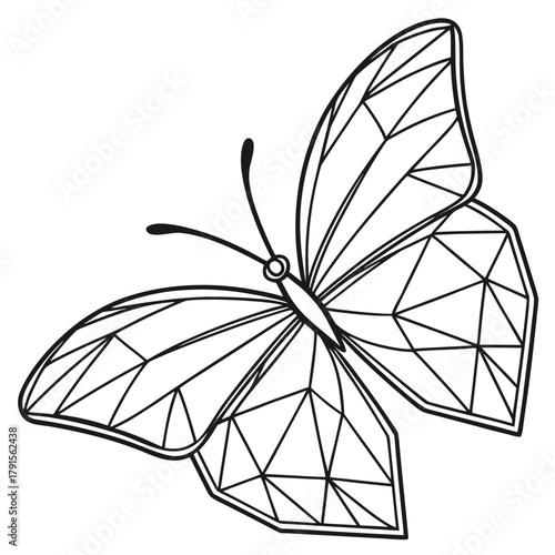 a minimalist, geometric line art illustration of a butterfly.