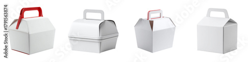 Stylish white gable boxes for takeout, gifts, or party favors, perfect for branding and packaging design mockups, offering versatility and modern appeal