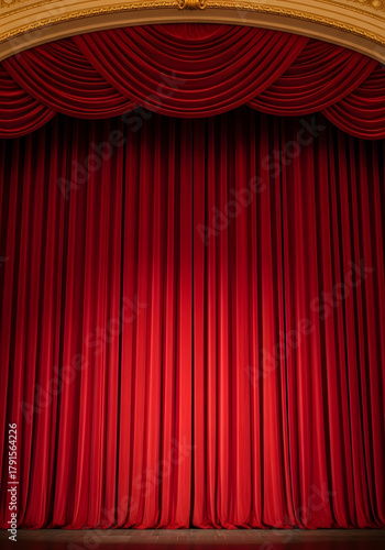 Wallpaper Mural Vibrant red velvet stage curtain drawn closed, ready for a grand theatrical performance to begin Torontodigital.ca