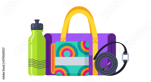 Graphic illustration of a colorful tote bag with