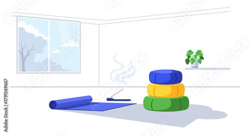 Digital illustration of yoga blocks and mat in a