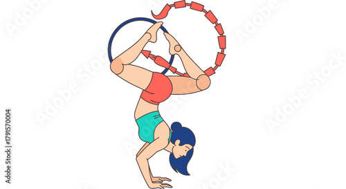 Woman performing acrobatic aerial hoop trick on