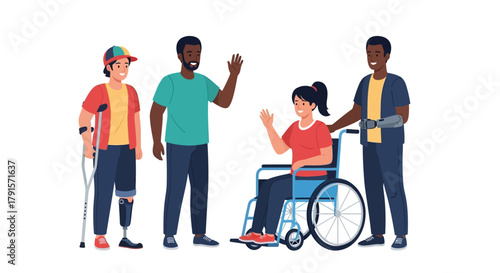 Friends Welcoming Person with Disability