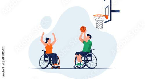 The Man and Woman in Wheelchairs Playing Basketball
