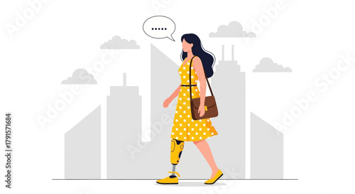 Modern Woman with Leg Amputation and Prosthesis