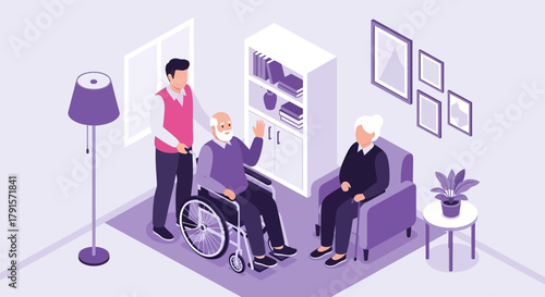 Assisted Living Facility with Elderly Couple and Staff