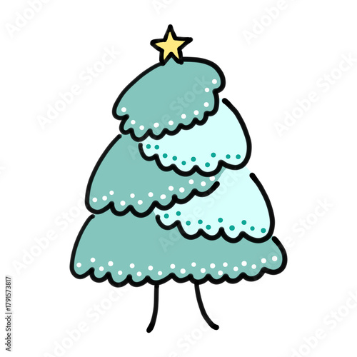 淡い青のおしゃれな手描きクリスマスツリーイラスト