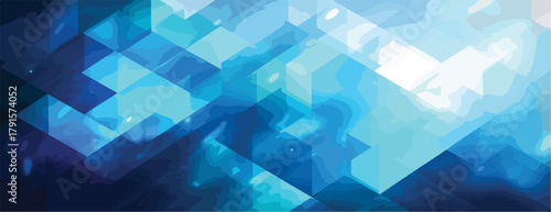 Um fundo abstrato moderno com padrões geométricos em tons de azul, criando uma textura digital dinâmica e futurista para diversos designs.