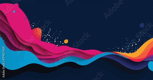 Composição vetorial abstrata com formas onduladas e gradientes de cores vibrantes, ideal para banners e designs contemporâneos.