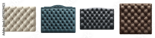 Luxurious tufted headboards in elegant cream, deep teal, sophisticated charcoal, and rich brown for sophisticated bedroom design inspiration and interior decorating projects.