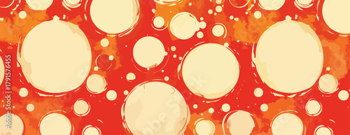 Padrão abstrato vibrante de bolhas e círculos em tons de vermelho, laranja e creme, ideal para fundos e designs gráficos modernos e criativos.