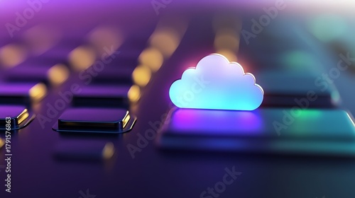 Inspiring cloud computing concept laptop floating in sky symbolizing digital transformation and innovation.