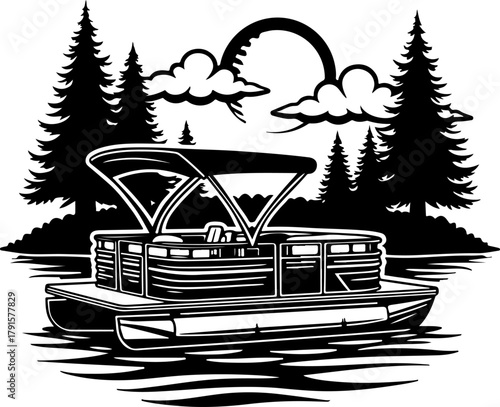 Pontoon boat on the river Vector