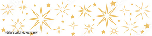 Golden festive stars and sparkling starbursts on a clean white backdrop Vector,Gold stars banner design 