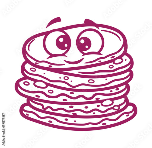 Cheerful stack of pancakes with smiling face vector illustration for food and breakfast