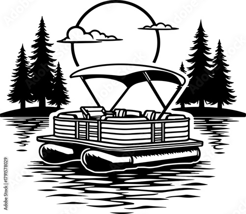 Pontoon boat on the river Vector