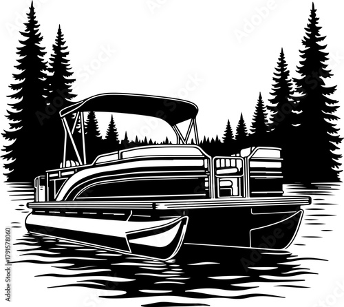 Pontoon boat on the river Vector