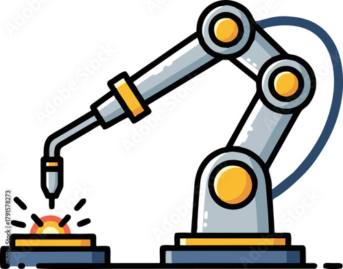Industrial Robotic Arm Welding with Sparks.