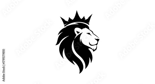 A majestic black lion wearing a crown, symbolizing power and royalty.