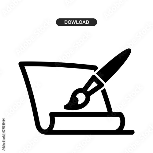 Icon of a paintbrush touching a piece of paper with download button