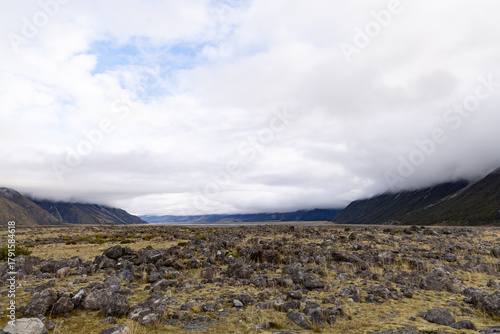 autumn landscape with mountains in the Southern Alps Mount Cook National Park