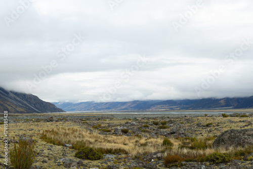 autumn landscape with mountains in the Southern Alps Mount Cook National Park