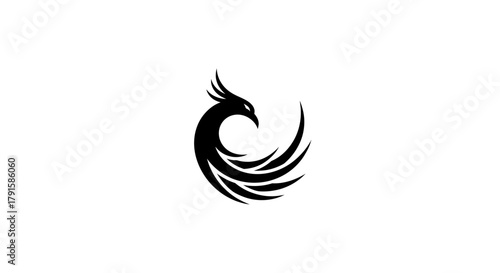 A stylized black phoenix bird logo with flowing feathers on a white background.