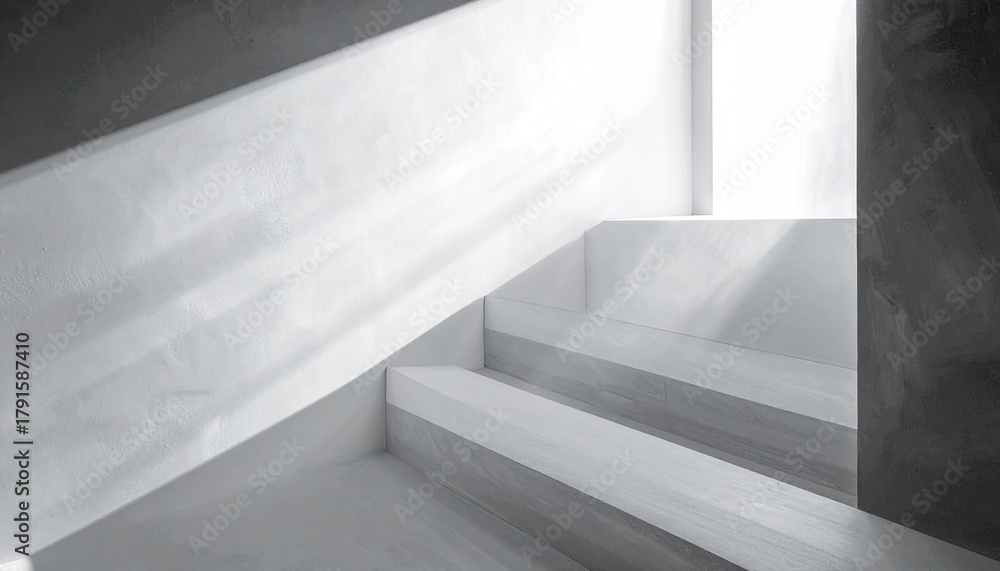 Fototapeta premium White steps, lit brightly, angled view, minimal