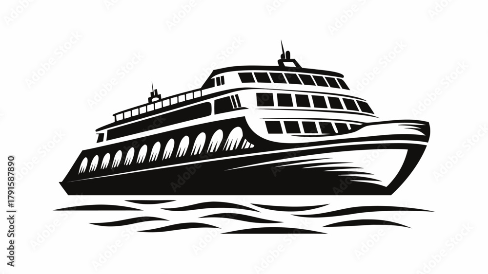 Obraz premium Striking monochrome cruise ship illustration ready for nautical adventures and vacation design projects