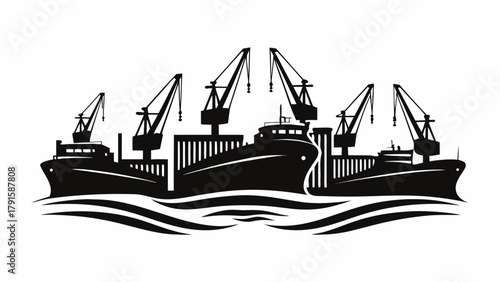 Bold cargo ships fleet silhouette for logistics and global trade solutions needs, maritime shipping icon