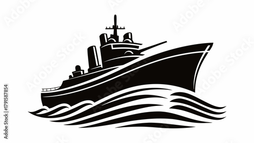 Bold warship sailing the seas, a symbol of strength and protection, graphic naval vessel design