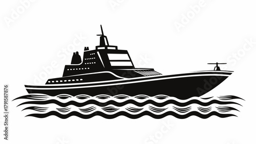 Sleek modern yacht sailing on stylized waves, luxury travel and ocean adventure design element