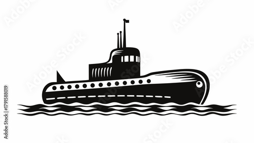 Striking submarine silhouette cruising through ocean waves, naval vessel for nautical themes