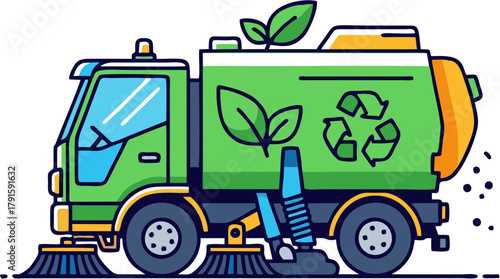 Municipal Street Sweeper Truck Vector Illustration