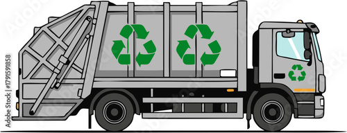 Modern Garbage Truck Side View Vector Illustration
