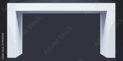 Moderne weiße geometrische Torbogen-Struktur mit schattierten Seiten auf dunklem Hintergrund