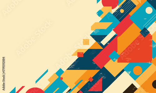 Abstrakte geometrische Formen in leuchtenden Farben auf einem cremefarbenen Hintergrund, Vektor-Design