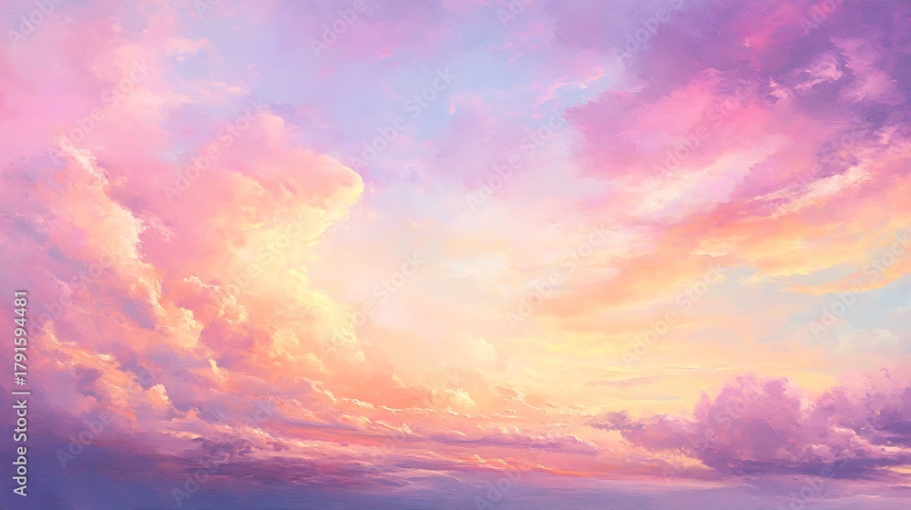 Obraz premium Abstract Pink and Purple Sky with Cloudscape, Impressionistic Brushstrokes, Sunrise Glow